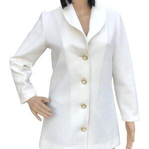 Vintage Women's Cardigan Jacket Coat Textured White Hedy Knits Poly Purl